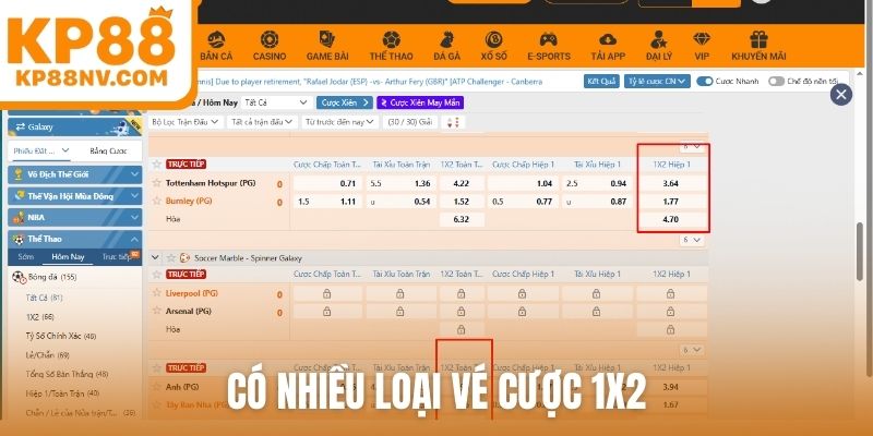 Có nhiều loại vé cược 1x2